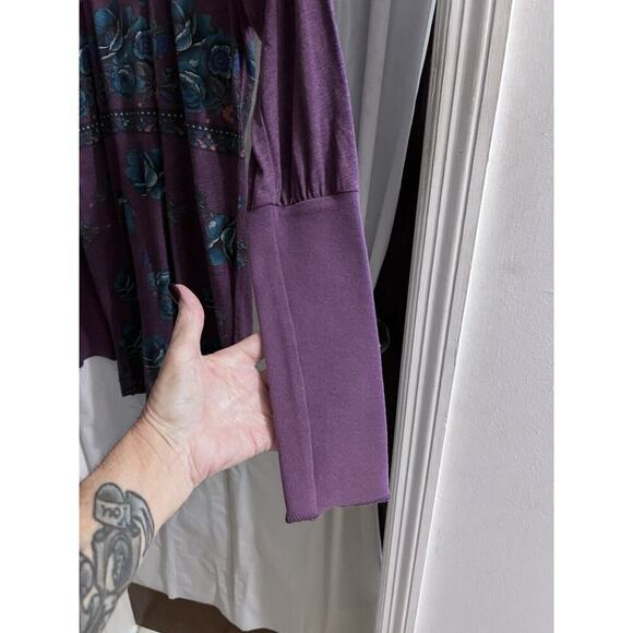 Free People Purple Floral Lace Trimmed Boho Tunic Lg Runs Small - Picture 11 of 11